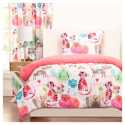 Full/Queen Crayola Purrty Cat Reversible Comforter and Shams Pink