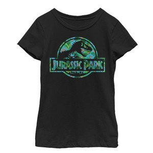 Girl's Jurassic Park Floral T Rex Logo T-Shirt - 1 of 3