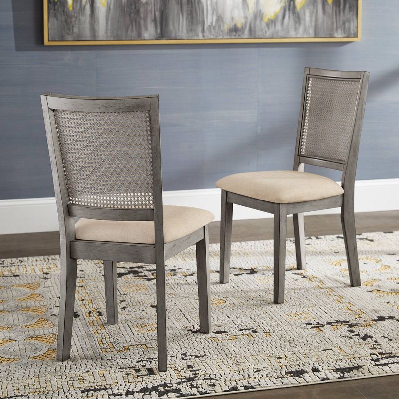 Set of 2 South Hill Beige Linen Rattan Back Dining Chairs - Inspire Q, 3 of 13