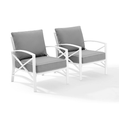 Gray and White Outdoor Club Chairs with Cushions, Set of 2
