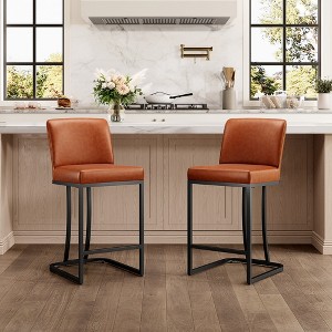 Captiva Designs 24 inch Height Bar Stool with Faux Leather & Padded Seat and Back & Sturdy Steel Frame - 1 of 4
