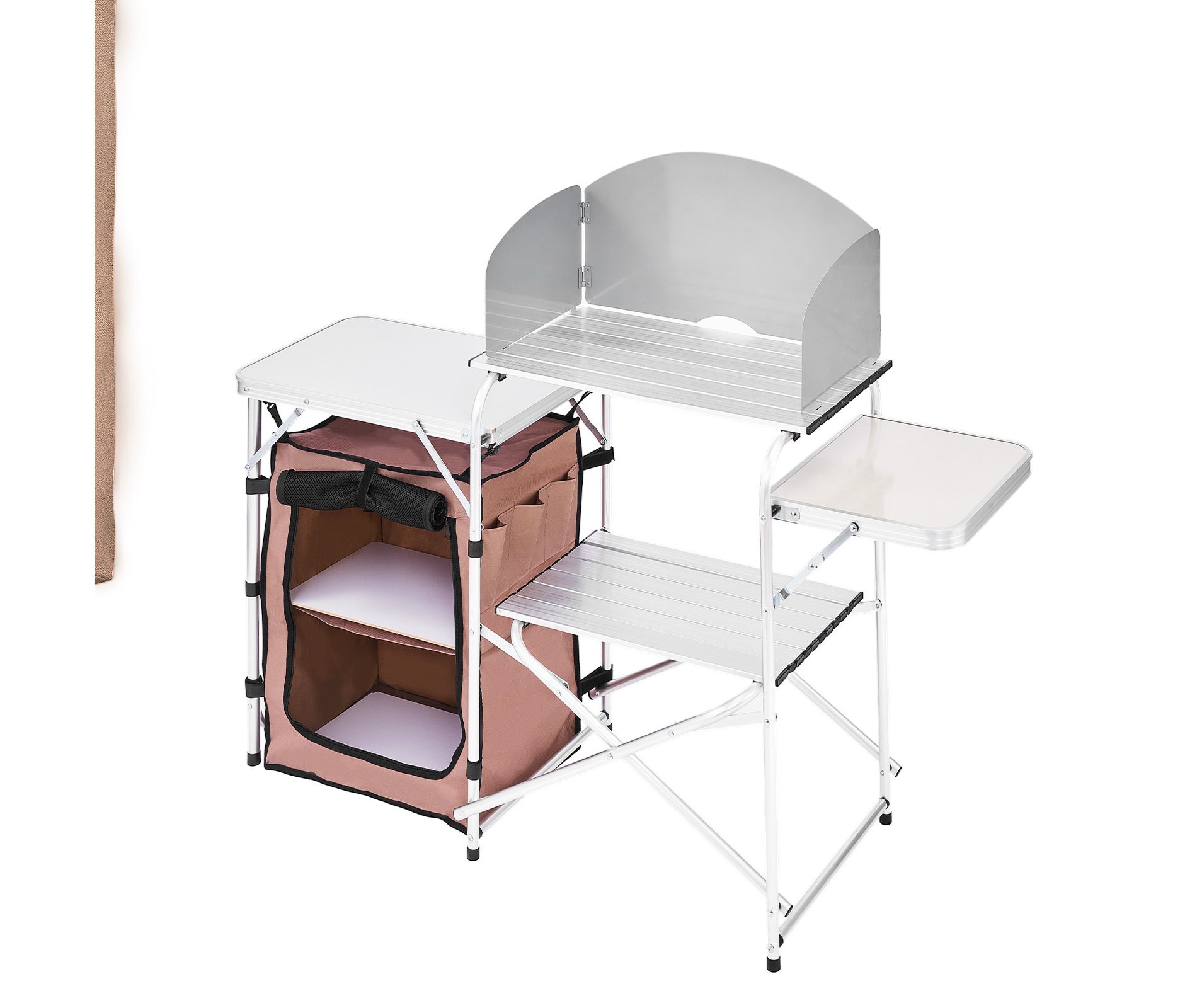 VEVOR Outdoor 2-Tier Kitchen with Zippered Bag, Portable Folding Cook Table for BBQ, Party and Camping, Brow