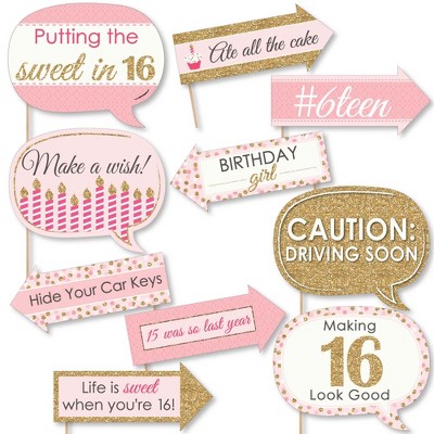 Big Dot of Happiness Funny Sweet 16 - 16th Birthday Party Photo Booth Props Kit - 10 Piece