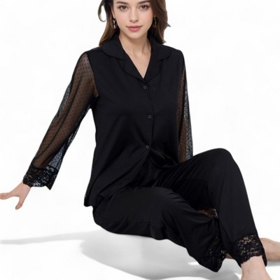 Anna-Kaci Lounge Women's Lace Detail 2-Piece Sleepwear Set with Soft Fabric and Relaxed Fit