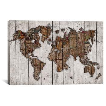 Wood Map by Diego Tirigall Unframed Wall Canvas - iCanvas