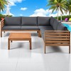 6-Piece Outdoor Acacia Wood Sofa Set with Cushions, Modular Patio Conversation Set for Garden, Gazebo, Balcony, or Courtyard - 3 of 4