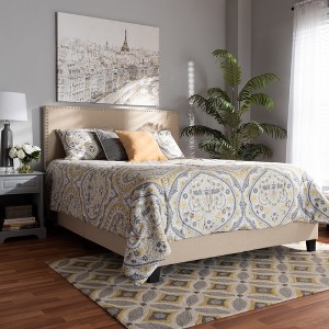 Baxton Studio Ramon Modern and Contemporary Beige Linen Fabric Upholstered Full Size Panel Bed with Nailhead Trim - 1 of 4
