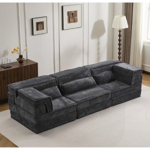 Oversized 3 Seater Circle Fleece Convertible DIY Boneless Modular Sectional Sofa with 3 Pillows - 1 of 4