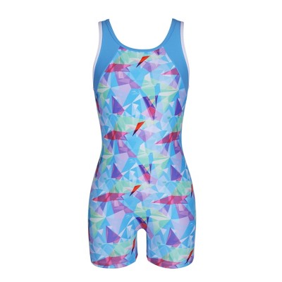 Charmo Girls Geometric Blue Print Boyleg One Piece Swimsuit Athletic Bathing Suit Competitive Swimwear Size 13-14 Years — фото 7
