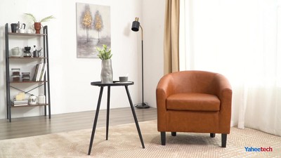 White Faux Leather Barrel Accent Chair with Manufactured Wood Frame