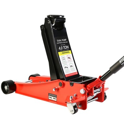 VisioGear 4 Ton Low Profile Floor Jack, Racing Floor Jack with Single Pistons Quick Lift Pump, Hydraulic Floor Jack Lifting, Black&Red,