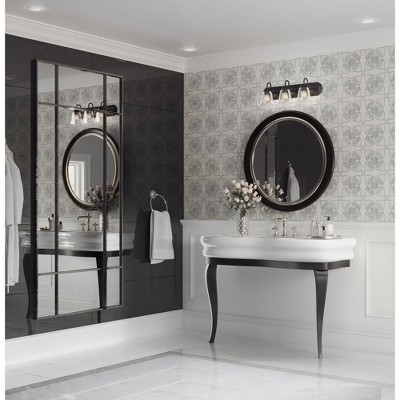 Matte Black 3-Light Vanity Light with Clear Glass Shades