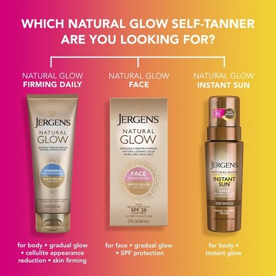 Jergens Natural Glow Face Moisturizer Fair To Medium Tone, Self Tanner, Daily Face Sunscreen - SPF 20 - 2 fl oz