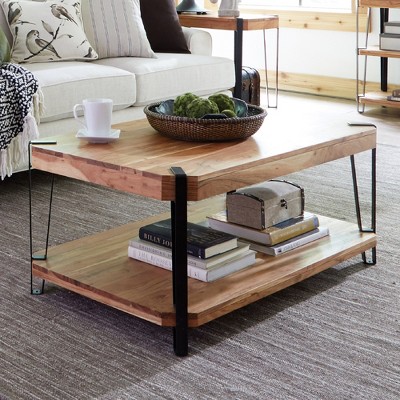 Ryegate Live Edge Natural Acacia Wood and Metal Rectangular Coffee Table