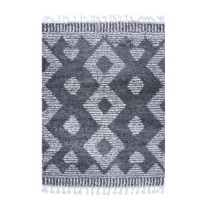 Modern Diamond Shag Polypropylene Indoor Area Rug or Runner with Fringe by Blue Nile Mills - 1 of 4