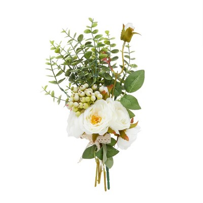 Farmlyn Creek Artificial White Silk Roses with Eucalyptus Leaves for Bouquets & Centerpieces (16 in)