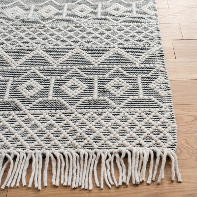 Ivory and Black Geometric Wool 3' x 5' Area Rug