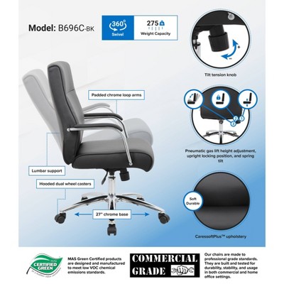 Ergonomic Executive Swivel Office Chair with Fixed Arms in Black Leather and Vinyl