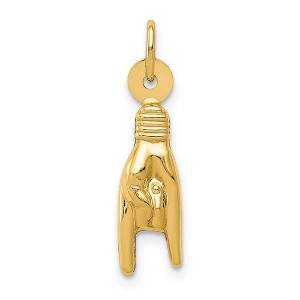 Black Bow Jewelry 14k Yellow Gold Hollow 3D Italian Hand Sign Charm or Pendant, 5 x 22mm - 1 of 4