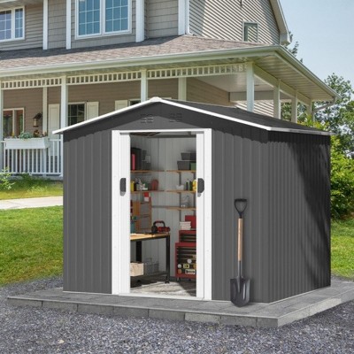 Bencmate Storage Sheds Outdoor Storage Room With All-Weather Design Metal Tool Shed For Backyard, Patio, Lawn, Gray, 101.2"*75.8"*70.28"