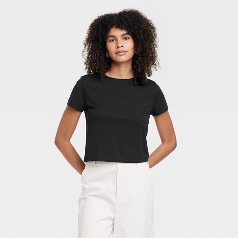 Women's Shrunken Short Sleeve T-shirt - Universal Thread™ Black Xl