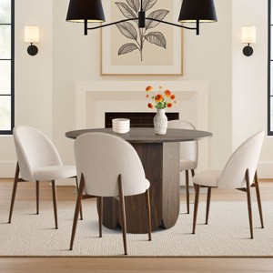 Round Dining Table Set for 4, Modern Dining Room Table and Chairs Set, Upholstered Chairs with Walnut Legs, Stylish Pedestal Base-Maison Boucle - 1 of 4