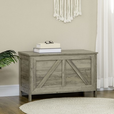 Gray Farmhouse Wooden Storage Chest with Lift Top and Safety Hinge