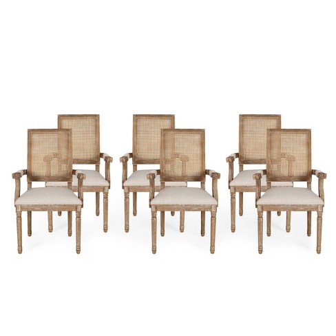 Set Of 6 Maria French Country Wood And Cane Upholstered Dining