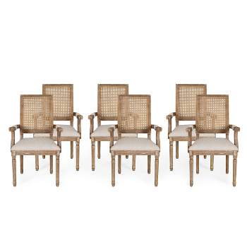 Set of 6 Maria French Country Wood and Cane Upholstered Dining Chairs Beige/Natural - Christopher Knight Home