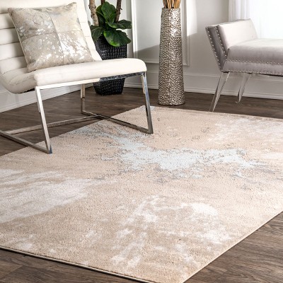 Beige and Gray Abstract Synthetic Rectangular Area Rug