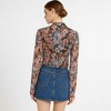 Women's Floral Mesh Long Sleeve Crop Top – Sheer Stretchy Slim Fit Turtleneck Pullover for Layering Cherie Code - 2 of 4