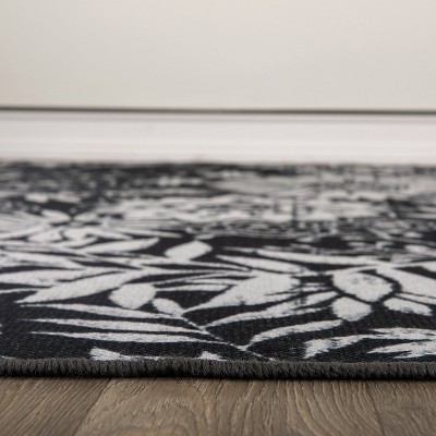 Tropical Gray Floral Reversible Flatwoven Synthetic Rug 7'10"x10'