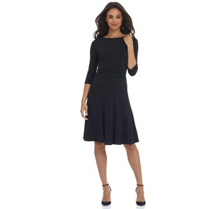 REKUCCI Women's Flippy Fit and Flare Dress with 3/4 Sleeves – Stylish Knee-Length Everyday Dress - Black , 2 Short - 1 of 4