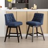 Beautyolove 26 in. Blue Fabric Upholstered Counter Height Bar Stool Swivel Counter Stool with Solid Wood Frame (Set of 2) - 2 of 4