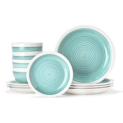 American Atelier Spiral 12 Piece Dinnerware Set - Turquoise - Turquoise