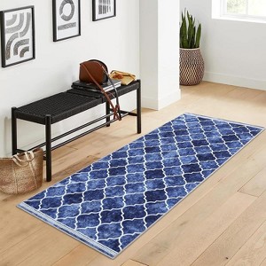 Acekool Washable Runner Rug 2x6: Non-Slip Boho Geometric Rug for Kitchen, Hallway & Entry – Navy Blue, Foldable Design - 1 of 4