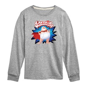 Boys' - Captain Underpants - Original Logo of Superhero Long Sleeve Graphic T-Shirt - 1 of 3