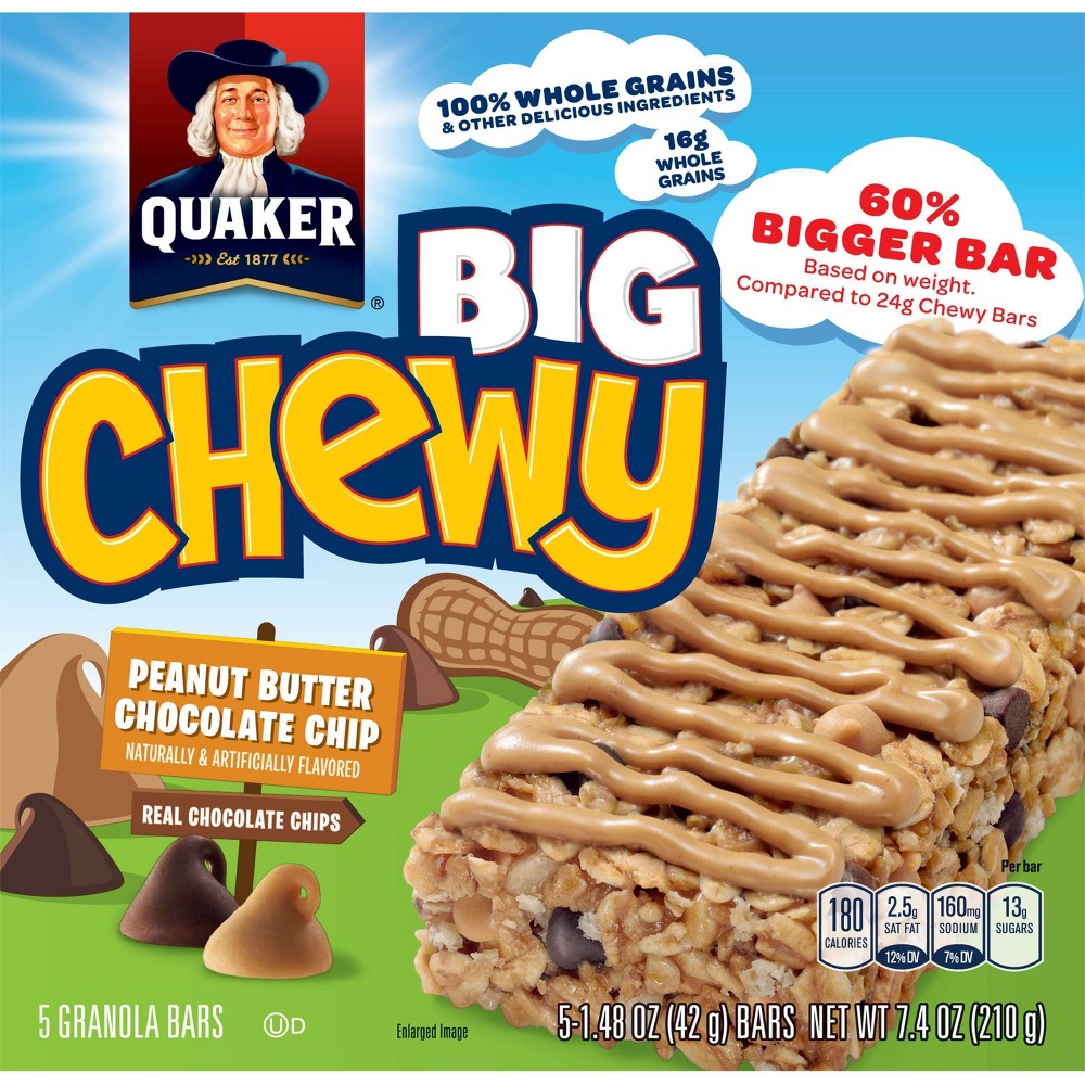 UPC 030000316856 product image for Quaker Big Chewy Peanut Butter Chocolate Chip Granola Bars 5 ct | upcitemdb.com