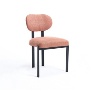 Vynxaria Set of 2 Orange Mid Century Boucle Dining Chairs with Black Metal Legs - 1 of 4