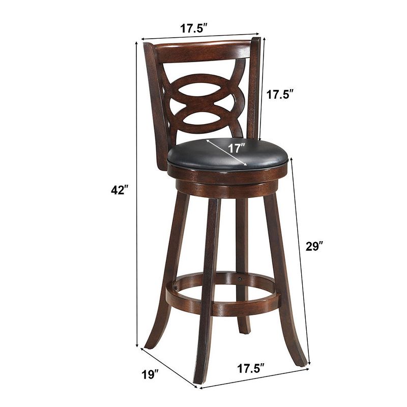 Costway Set of 2 Bar Stools 29'' Height Wooden Swivel Backed Dining Chair Home Kitchen, 2 of 8