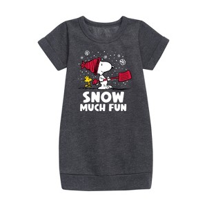 - Peanuts - Snoopy and Woodstock Snow Much Fun Graphic Short Sleeve Fleece Dress - 1 of 4
