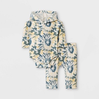 Image of Grayson Mini Baby Boys' 2pc Tie-Dye Long Sleeve Henley Top & Bottom Set - Blue Newborn