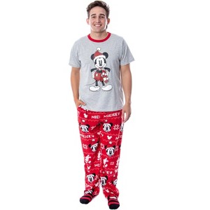 Disney Mickey Mouse Men's Santa Mickey Pajama Sleep Set Shirt Pants and Socks - 1 of 4