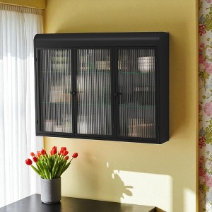 35.45" Wall Mounted Glass Cabinet with 3 Arched Doors, Modern Display Storage Cupboard for Kitchen, Living Room, Bathroom - 1 of 4