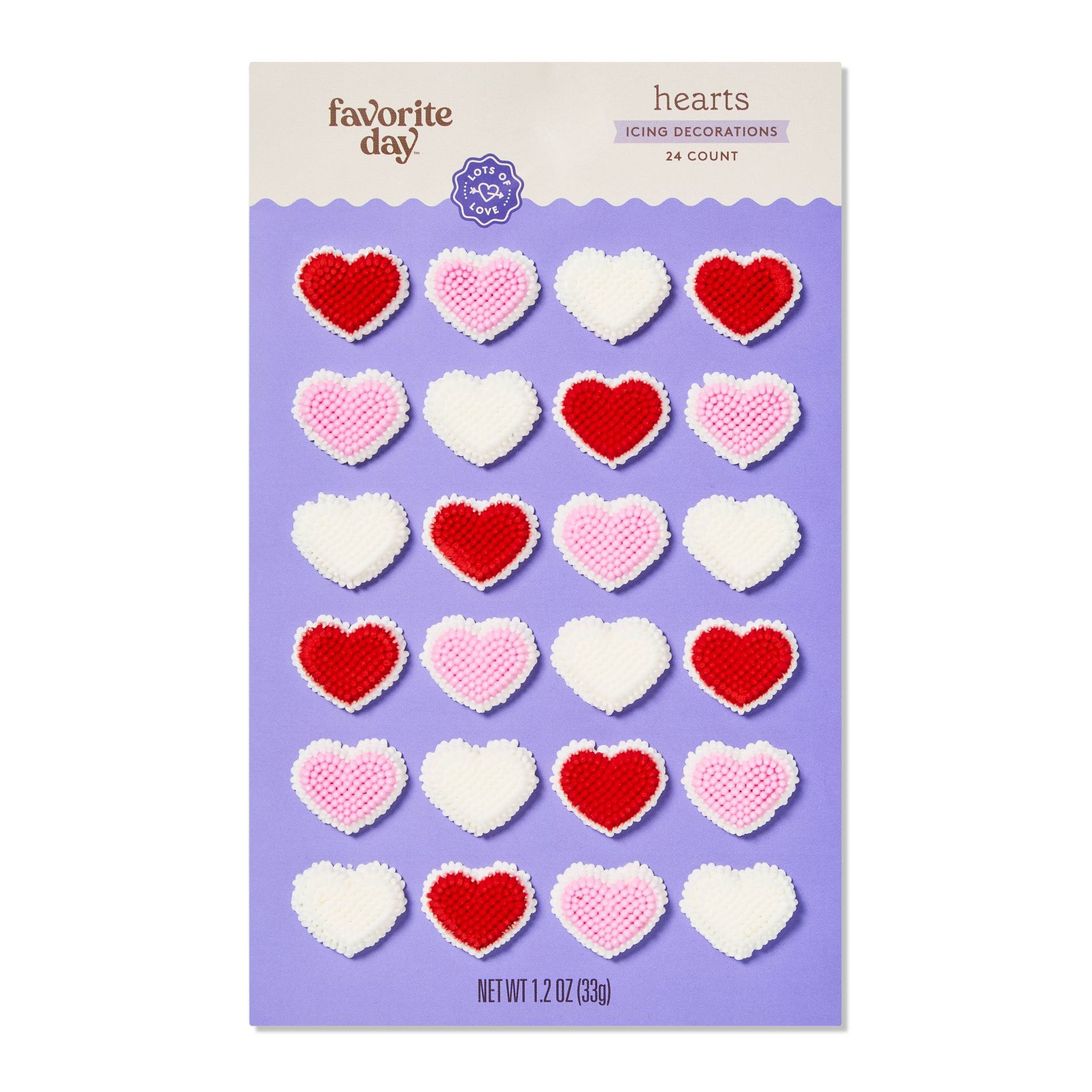 Valentine's Hearts Dot Matrix Red Pink & White Icing Decorations - 24ct/1.2oz - Favorite Day™