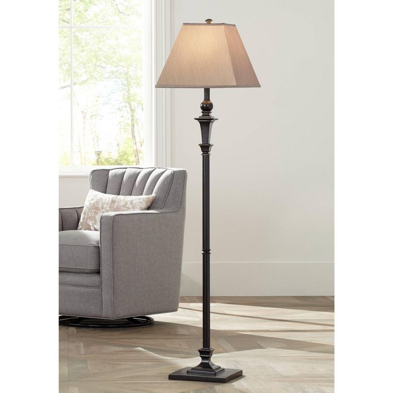 Regency Hill Traditional Floor Lamp 59" Tall Italian Bronze Taupe Faux Silk Square Hardback Shade for Living Room Reading Bedroom Office, 2 of 10