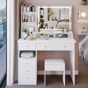 41 inch drawer table dresser + padded stool, touch control, brightness adjustment LED mirror - 1 of 4