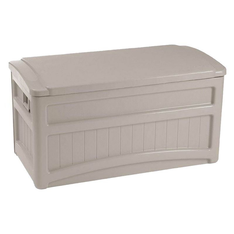 Suncast 73 Gallon Outdoor Patio Deck Storage Organization Box, Taupe (2 Pack), 4 of 6