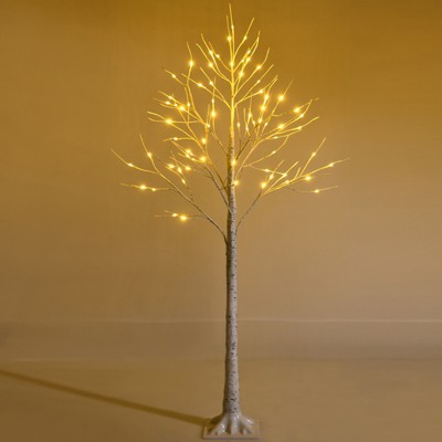 Tangkula Artificial White Birch Tree Pre-lit Twig Birch Tree Designed for Holiday Festival
