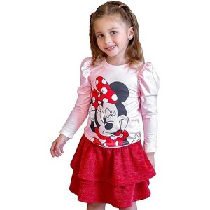 Disney Frozen Elsa Stitch Princess Minnie Toddler Girl 2 Piece Outfit Puff Sleeve Shirt&Sparkle Skirt Set Birthday Dress - 1 of 4